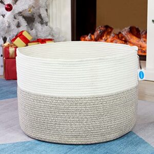 Casaphoria XXXLarge Cotton Rope Basket for Living Room - Woven Storage Basket with Handle for Blankets, Towels and Pillows Laundry Hamper | White and Brown (22" x 22" x 14")