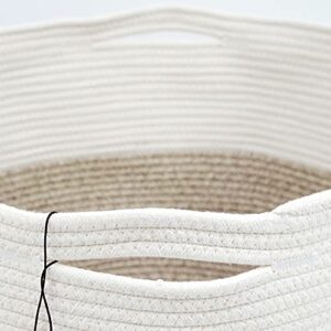 Casaphoria XXXLarge Cotton Rope Basket for Living Room - Woven Storage Basket with Handle for Blankets, Towels and Pillows Laundry Hamper | White and Brown (22" x 22" x 14")