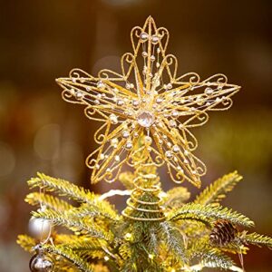 suixing christmas tree topper 8in wire five-pointed star treetop party supplies xmas decor home hotel office gold