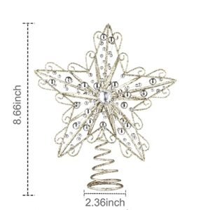 Suixing Christmas Tree Topper 8in Wire Five-Pointed Star Treetop Party Supplies Xmas Decor Home Hotel Office Gold