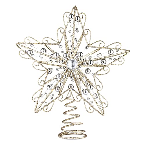 Suixing Christmas Tree Topper 8in Wire Five-Pointed Star Treetop Party Supplies Xmas Decor Home Hotel Office Gold