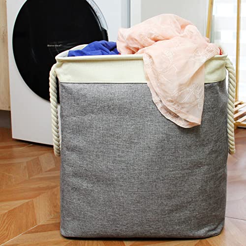 Casaphoria 75L Laundry Hamper with Support Rods and Rope Handles, ,Freestanding Rectangular Fabric Storage Basket Large Cube Organizer,Collapsible Dirty Clothes Canvas Hampers