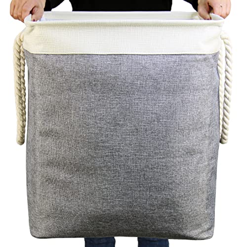 Casaphoria 75L Laundry Hamper with Support Rods and Rope Handles, ,Freestanding Rectangular Fabric Storage Basket Large Cube Organizer,Collapsible Dirty Clothes Canvas Hampers