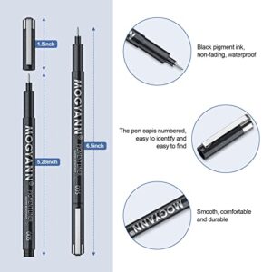 Mogyann Drawing Pens Black Art Pens for Drawing 12 Size Waterproof Ink Pens for Artists Sketching, Manga, Writing