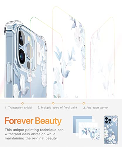 GVIEWIN for iPhone 13 Pro Case with Screen Protector & Camera Lens Protector, [10FT Military Grade Drop Protection] Clear Shockproof Slim Fit Floral Phone Case for Women Girls 6.1" (Hibiscus)