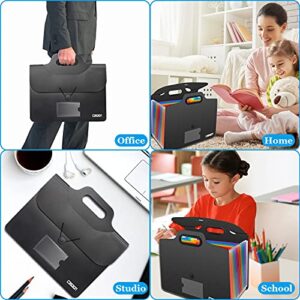 2Pack 13 Pockets Expanding File Folder with Handle, A4 Letter Size Portable Accordian File Organizer, Document Folder with Handle for School, Office, Home - Black