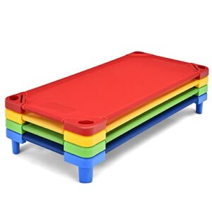fireflowery toddler daycare cots, children's stackable cots w/ easy lift corners, portable rest cot bedding for preschool naptime, kids stackable cot
