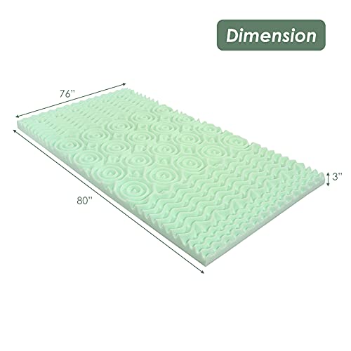 Giantex 3 Inch Mattress Topper, Mattress Pad for All-Night Comfy, 5-Zone Bed Topper, Pressure Relief Mattress, Dorm Foam Topper (King)