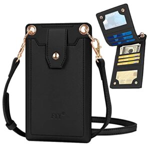 fyy small leather phone purse crossbody for women - black cell phone purse wallet with card slots and zipper pocket for iphone 14 13 12 11 xs max galaxy s23