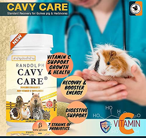 RANDOLPH Cavy Food Care 70 g. IMMUNOSTIMULANTS & Vitamin C Supplement Recovery & Booster Energy for Guinea Pig & Herbivores Small Pet, Probiotics Improved Digestion Best Prevent Healthy Rabbit Feed