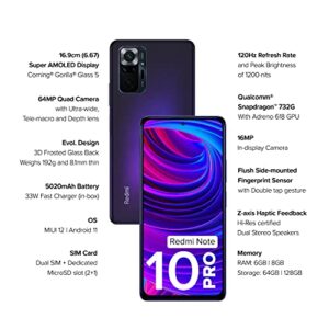 redmi Xiaomi Note 10 Pro 4G Volte 128GB + 6GB Factory Unlocked 6.67" 64MP Quad Camera Night Mode (not Verizon Sprint Boost Cricket) (w/Fast Car Charger Bundle) (Dark Nebula)