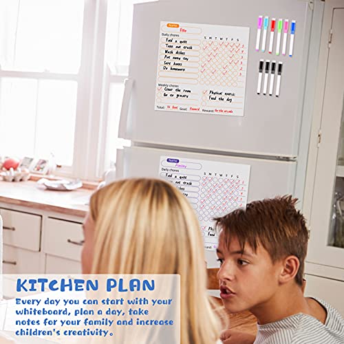 4 Pieces Magnetic Chore Chart Set, Dry Erase Refrigerator Charts, 10 Magnetic Markers with Dry Eraser, Daily Responsibility Magnetic Dry Erase Board Charts for Kid Teen Adult Fridge School Home Supply