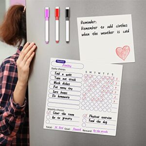 4 Pieces Magnetic Chore Chart Set, Dry Erase Refrigerator Charts, 10 Magnetic Markers with Dry Eraser, Daily Responsibility Magnetic Dry Erase Board Charts for Kid Teen Adult Fridge School Home Supply