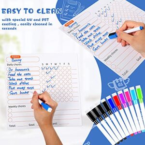 4 Pieces Magnetic Chore Chart Set, Dry Erase Refrigerator Charts, 10 Magnetic Markers with Dry Eraser, Daily Responsibility Magnetic Dry Erase Board Charts for Kid Teen Adult Fridge School Home Supply