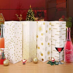 Carnation Wine Bags, 12Pack Wine Gift Bags for Wine Bottles Gifts, Christmas Wine Bags, 4 Assorted Designs Gold Foil Wine Bottle Gift Bags for Valentine's Day, Christmas, Engagement Gift, Weddings, Thanksgiving,14Inch