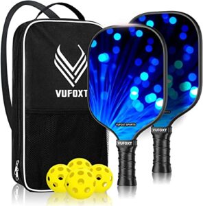vufoxt pickleball paddles set of 2 , 99.99rbon fiber,graphite honeycomb core graphite face cushion comfort grip 4.8in grip, lightweight racquets with 4 pickle balls 1 table tennis bag(starry blue)