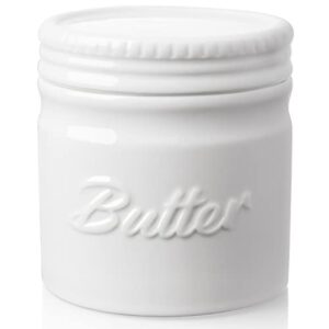 butter crock for counter, dayyet french butter dish, ceramic butter keeper crock with water line, perfect spreadable consistency, large capacity for 1.5 sticks, no more hard butter, white