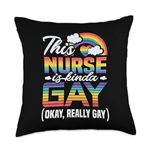 lgbtq gay pride rainbow nurse medical gay nurse throw pillow, 18x18, multicolor