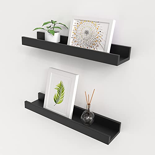 Ballucci Floating Wall Shelves Set of 2, Picture Ledge Wooden Shelves for Nursery, Living Room, Bedroom, Bathroom, Kitchen, Office; 18 Inch - Black