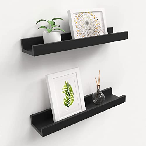 Ballucci Floating Wall Shelves Set of 2, Picture Ledge Wooden Shelves for Nursery, Living Room, Bedroom, Bathroom, Kitchen, Office; 18 Inch - Black