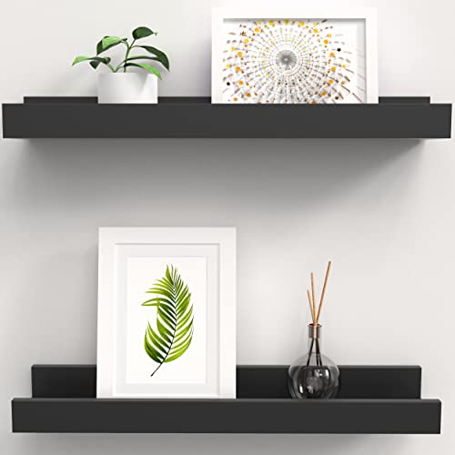 Ballucci Floating Wall Shelves Set of 2, Picture Ledge Wooden Shelves for Nursery, Living Room, Bedroom, Bathroom, Kitchen, Office; 18 Inch - Black