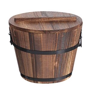cabilock wooden bucket barrel with lid rice bucket wooden sushi oke tub sushi making serving pan for home kitchen food storage 18cm