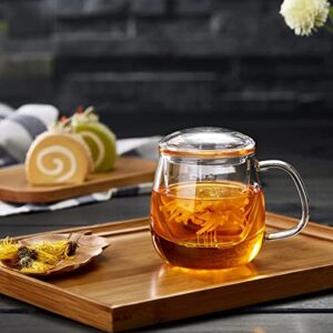 DOPUDO PAVILION Glass Tea Cup with Infuser and Lid, 17.6oz/ 520ml Borosilicate Glass Large Tea Mug with Infuser, Clear Teacup for Loose Leaf Tea, Blooming Tea, Tea Bag