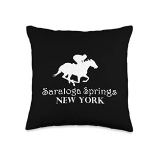 saratoga springs horse racing tees saratoga springs new york horse racing jockey throw pillow, 16x16, multicolor