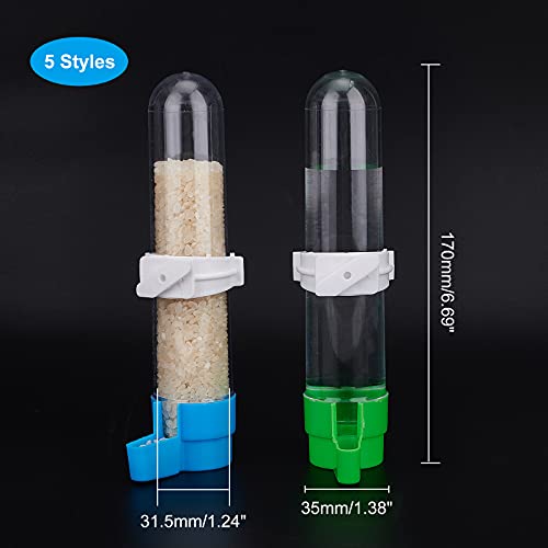 AHANDMAKER 5 Sets Automatic Bird Feeder Dispenser, 5 Styles Bird Water Bottle Drinker Container, Waterer Clip Hanging in Birds Cage for Parrots