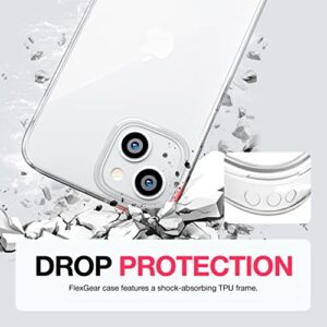 FlexGear Case for iPhone 13 and 2X Glass Screen Protectors [Full Protection] - Crystal Clear