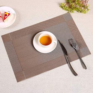 FGSAEOR Placemats Place Mats for Kitchen Dining Table, Heat-Resistant Anti-Skid Stain Washable PVC Table Mats, Easy to Cleaning Woven Vinyl Dinner Mats (Gold, 6 Pack)