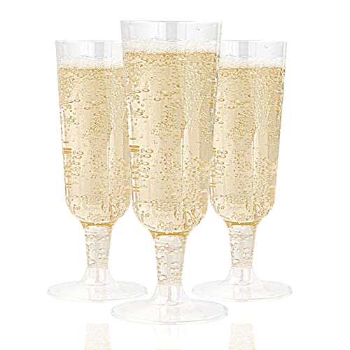 JOLLY CHEF 100 Pack Plastic Champagne Flutes Disposable 5 Oz Clear Plastic Champagne Glasses Perfect for Wedding, Thanksgiving Day, Christmas