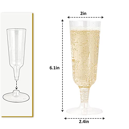 JOLLY CHEF 100 Pack Plastic Champagne Flutes Disposable 5 Oz Clear Plastic Champagne Glasses Perfect for Wedding, Thanksgiving Day, Christmas