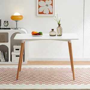 FMD White Rectangle Dining Table Mid Century Modern Wood Kitchen Table Office Desk 47" x 31.5"