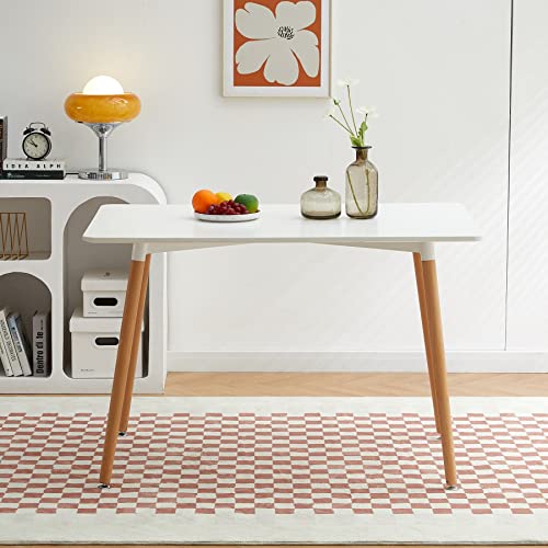 FMD White Rectangle Dining Table Mid Century Modern Wood Kitchen Table Office Desk 47" x 31.5"