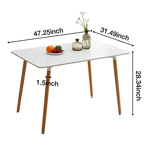 FMD White Rectangle Dining Table Mid Century Modern Wood Kitchen Table Office Desk 47" x 31.5"
