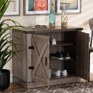 BOWERY HILL Farmhouse Brown Finished Wood 2-Door Shoe Storage Cabinet