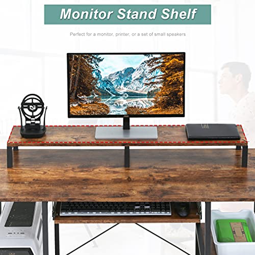 Computer Desk with Storage Shelves and Keyboard Tray, Hutch Shelf Monitor Stand, 47 Inch Studying Writing Desk, Working Study Table for Home Office, Rustic Brown