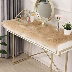 lifup soft fluffy faux fur cover for chair couch sofa table floor, plush faux sheepskin area rug for bedroom living room khaki 15.7"x 19.7" 40x50cm