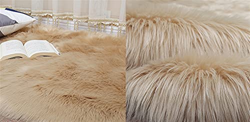 Lifup Soft Fluffy Faux Fur Cover for Chair Couch Sofa Table Floor, Plush Faux Sheepskin Area Rug for Bedroom Living Room Khaki 15.7"x 19.7" 40x50cm