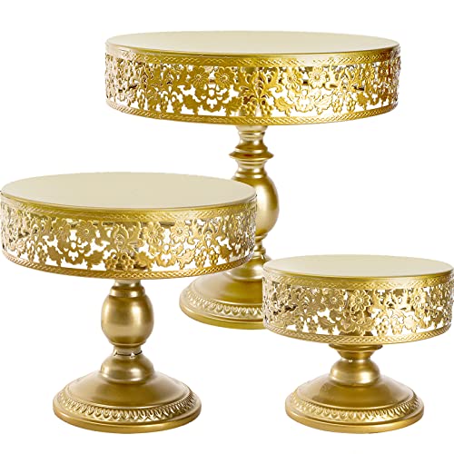 Jucoan 3 Pack Gold Metal Cake Stands, 8/10/12Inch Round Dessert Display Stand, Cupcake Holder, Pastry Serving Plate for Wedding Party Baby Shower