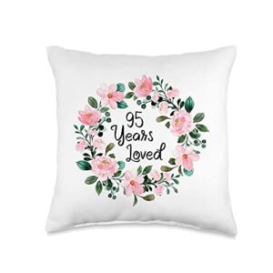 Mom Grandma 95th Birthday Gift Apparel Loved Men Women 95 Years Old Floral 95th Birthday Throw Pillow, 16x16, Multicolor