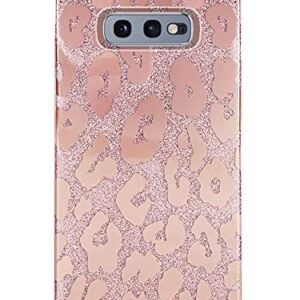 J.west Galaxy S10E Case 5.8-inch, Luxury Saprkle Bling Glitter Leopard Print Design Soft Metallic Slim Protective Phone Cases for Women Girls TPU Silicone Cover Case for Samsung S10e Rose Gold