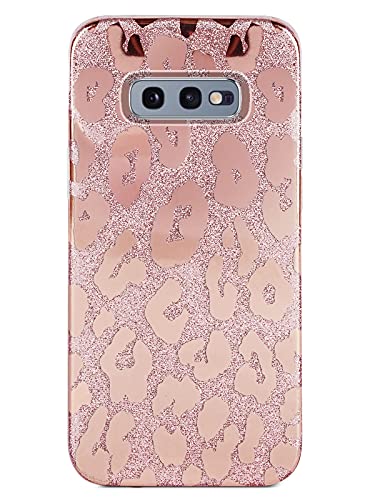 J.west Galaxy S10E Case 5.8-inch, Luxury Saprkle Bling Glitter Leopard Print Design Soft Metallic Slim Protective Phone Cases for Women Girls TPU Silicone Cover Case for Samsung S10e Rose Gold