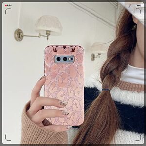 J.west Galaxy S10E Case 5.8-inch, Luxury Saprkle Bling Glitter Leopard Print Design Soft Metallic Slim Protective Phone Cases for Women Girls TPU Silicone Cover Case for Samsung S10e Rose Gold