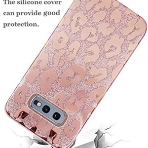 J.west Galaxy S10E Case 5.8-inch, Luxury Saprkle Bling Glitter Leopard Print Design Soft Metallic Slim Protective Phone Cases for Women Girls TPU Silicone Cover Case for Samsung S10e Rose Gold