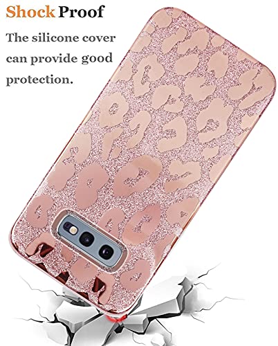 J.west Galaxy S10E Case 5.8-inch, Luxury Saprkle Bling Glitter Leopard Print Design Soft Metallic Slim Protective Phone Cases for Women Girls TPU Silicone Cover Case for Samsung S10e Rose Gold