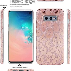 J.west Galaxy S10E Case 5.8-inch, Luxury Saprkle Bling Glitter Leopard Print Design Soft Metallic Slim Protective Phone Cases for Women Girls TPU Silicone Cover Case for Samsung S10e Rose Gold