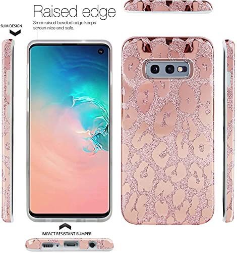 J.west Galaxy S10E Case 5.8-inch, Luxury Saprkle Bling Glitter Leopard Print Design Soft Metallic Slim Protective Phone Cases for Women Girls TPU Silicone Cover Case for Samsung S10e Rose Gold