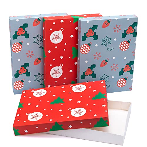 JOYIN 12 Pcs Christmas Paper Gift Boxes Assorted sizes with Lids and Base, Xmas Shirt Wrap Box, Holiday Present Box for Birthday Party Favors Decorations Wrapping Gift-Giving, 6 Design